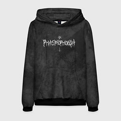 Толстовка-худи мужская Phasmophobia пентаграмма и крест на сером фоне, цвет: 3D-черный