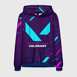 Толстовка-худи мужская Символ Valorant в неоновых цветах на темном фоне, цвет: 3D-синий