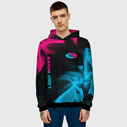 Толстовка-худи мужская Land Rover - neon gradient: символ и надпись верти, цвет: 3D-черный — фото 2