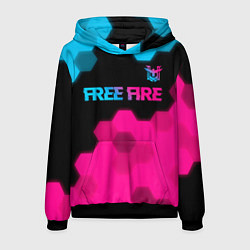 Толстовка-худи мужская Free Fire - neon gradient: символ сверху, цвет: 3D-черный