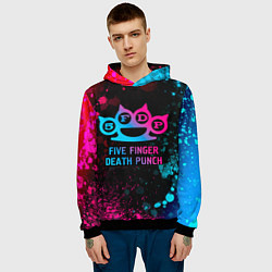 Толстовка-худи мужская Five Finger Death Punch - neon gradient, цвет: 3D-черный — фото 2