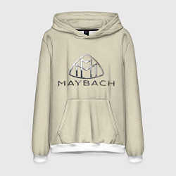 Толстовка-худи мужская Maybach логотип на бежевой коже, цвет: 3D-белый
