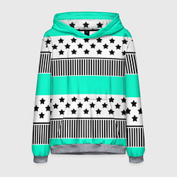 Толстовка-худи мужская Комбинированный полосатый черно-голубой узор, цвет: 3D-меланж