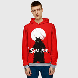 Толстовка-худи мужская Самурай С Катаной На Красном Фоне, цвет: 3D-меланж — фото 2