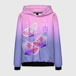 Толстовка-худи мужская BTS красивые бабочки, цвет: 3D-черный