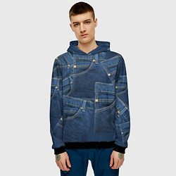 Толстовка-худи мужская Джинсовка jeans, цвет: 3D-черный — фото 2