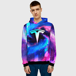 Толстовка-худи мужская Tesla неоновый космос, цвет: 3D-черный — фото 2