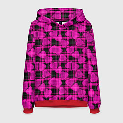 Толстовка-худи мужская Black and pink hearts pattern on checkered, цвет: 3D-красный