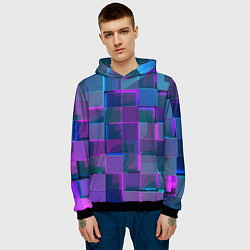 Толстовка-худи мужская Неоновый киберпанк кубизм, цвет: 3D-черный — фото 2