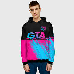 Толстовка-худи мужская GTA - neon gradient: символ сверху, цвет: 3D-черный — фото 2