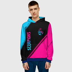 Толстовка-худи мужская Scorpions - neon gradient: надпись, символ, цвет: 3D-синий — фото 2