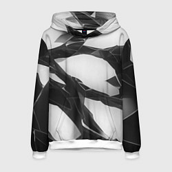 Толстовка-худи мужская Осколки кристалла, тёмная абстракция, цвет: 3D-белый