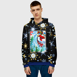 Толстовка-худи мужская Новый год дед мороз рассыпает снег, цвет: 3D-синий — фото 2