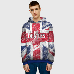 Толстовка-худи мужская The Beatles - лого на фоне флага Великобритании, цвет: 3D-синий — фото 2