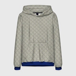 Толстовка-худи мужская Серо-бежевая клетка с тонкой черной полосой, цвет: 3D-синий