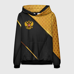 Толстовка-худи мужская Герб России на черном фоне с золотыми вставками, цвет: 3D-черный