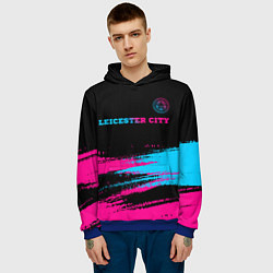 Толстовка-худи мужская Leicester City - neon gradient: символ сверху, цвет: 3D-синий — фото 2