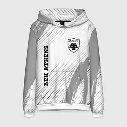 Толстовка-худи мужская AEK Athens sport на светлом фоне: надпись, символ, цвет: 3D-белый