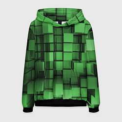 Толстовка-худи мужская Киберпанк броня - Зелёный металлические кубы, цвет: 3D-черный