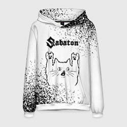 Толстовка-худи мужская Sabaton рок кот на светлом фоне, цвет: 3D-белый