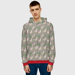 Толстовка-худи мужская Три забавных ламы среди кактусов, цвет: 3D-красный — фото 2