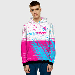 Толстовка-худи мужская Peugeot neon gradient style: символ сверху, цвет: 3D-черный — фото 2