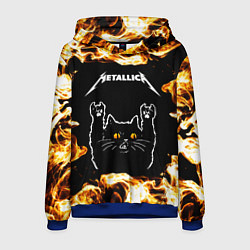 Толстовка-худи мужская Metallica рок кот и огонь, цвет: 3D-синий