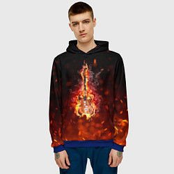 Толстовка-худи мужская Гитара - пламя, цвет: 3D-синий — фото 2