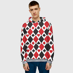Толстовка-худи мужская Фон из карточных мастей, цвет: 3D-меланж — фото 2