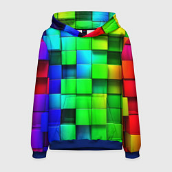 Толстовка-худи мужская Цветные неоновые кубы, цвет: 3D-синий