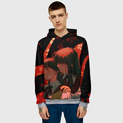 Толстовка-худи мужская Аса Митака и Демон войны - Человек бензопила, цвет: 3D-меланж — фото 2
