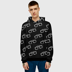 Толстовка-худи мужская Модные очки черно-белый узор, цвет: 3D-черный — фото 2