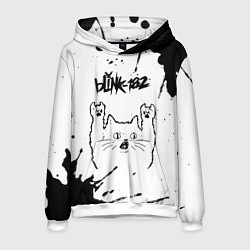 Толстовка-худи мужская Blink 182 рок кот на светлом фоне, цвет: 3D-белый