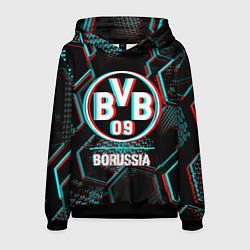 Толстовка-худи мужская Borussia FC в стиле glitch на темном фоне, цвет: 3D-черный