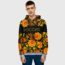 Толстовка-худи мужская РОССИЯ роспись хохлома, цвет: 3D-меланж — фото 2
