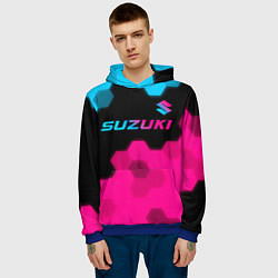 Толстовка-худи мужская Suzuki - neon gradient: символ сверху, цвет: 3D-синий — фото 2