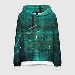 Толстовка-худи мужская Светло-зелёный туман, краски и царапины, цвет: 3D-белый