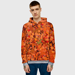 Толстовка-худи мужская Оранжевые кубы в абстракции, цвет: 3D-меланж — фото 2