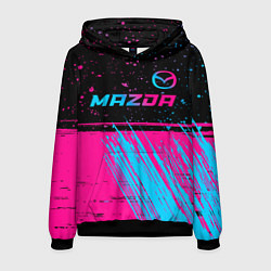 Толстовка-худи мужская Mazda - neon gradient: символ сверху, цвет: 3D-черный