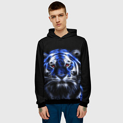 Толстовка-худи мужская Синий неоновый тигр, цвет: 3D-черный — фото 2
