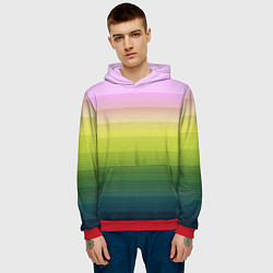 Толстовка-худи мужская Яркий желтый зеленый розовый полосатый узор, цвет: 3D-красный — фото 2