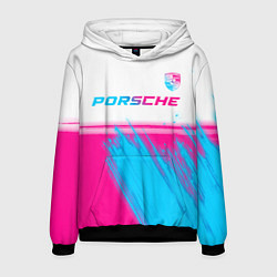 Толстовка-худи мужская Porsche neon gradient style: символ сверху, цвет: 3D-черный