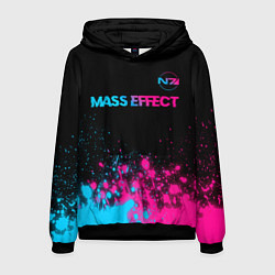 Толстовка-худи мужская Mass Effect - neon gradient: символ сверху, цвет: 3D-черный