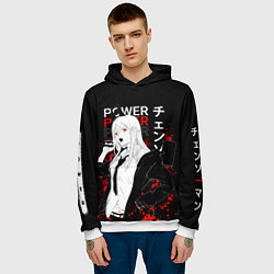 Толстовка-худи мужская Пауэр человек бензопила - Power chainsaw man, цвет: 3D-белый — фото 2
