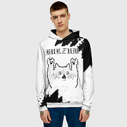 Толстовка-худи мужская Burzum рок кот на светлом фоне, цвет: 3D-белый — фото 2
