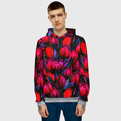 Толстовка-худи мужская Тюльпаны - поле красных цветов, цвет: 3D-меланж — фото 2