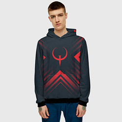 Толстовка-худи мужская Красный символ Quake на темном фоне со стрелками, цвет: 3D-черный — фото 2
