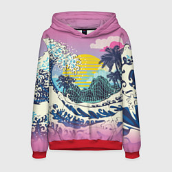 Толстовка-худи мужская Штормовые океанские волны и пальмы, цвет: 3D-красный