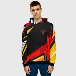 Толстовка-худи мужская Тесла - Оранжевая спортивная, цвет: 3D-черный — фото 2