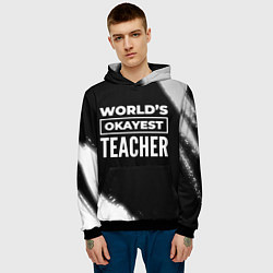 Толстовка-худи мужская Worlds okayest teacher - dark, цвет: 3D-черный — фото 2